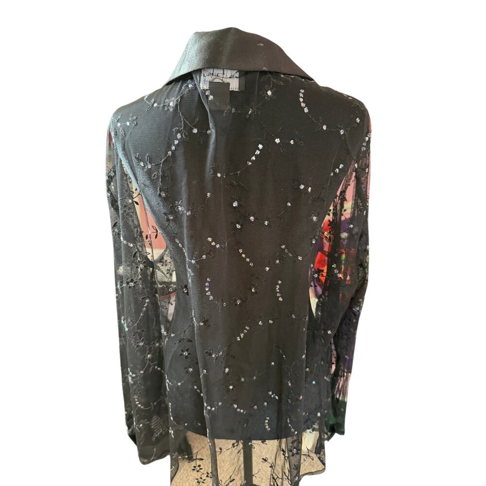 L. Fashions Woman Sheer Black Mesh Sequin Floral Blouse Plus Size 18W Goth Y2K - Picture 5 of 7